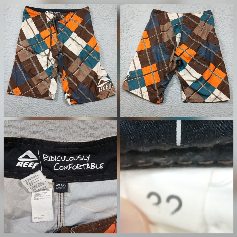 Reef Board Shorts Mens 32 Brown Orange Plaid Performance Ridiculously